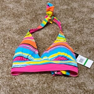 Anne Cole Striped Halter Bikini Top - Pink Blue Yellow Orange